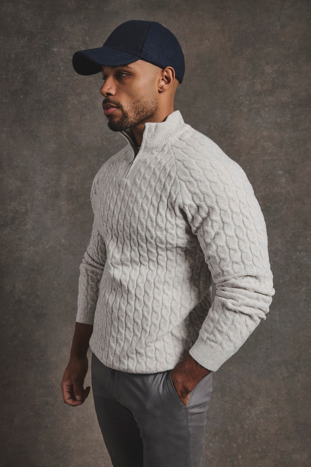Soft Cable Half Zip Neck Sweater in Grey Marl - TAILORED ATHLETE - USA