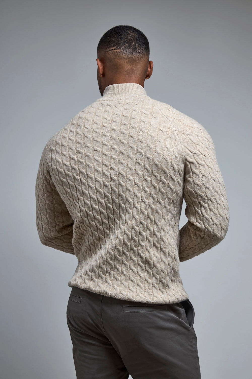 Soft Cable Half Zip Neck Sweater in Neutral Marl - TAILORED ATHLETE - USA