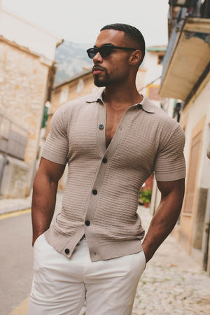 Square Textured Knitted Shirt in Neutral Marl - TAILORED ATHLETE - USA