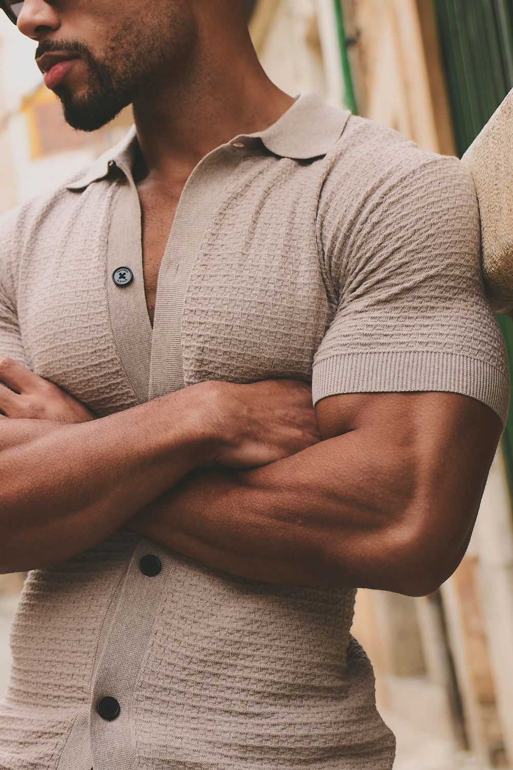 Square Textured Knitted Shirt in Neutral Marl - TAILORED ATHLETE - USA