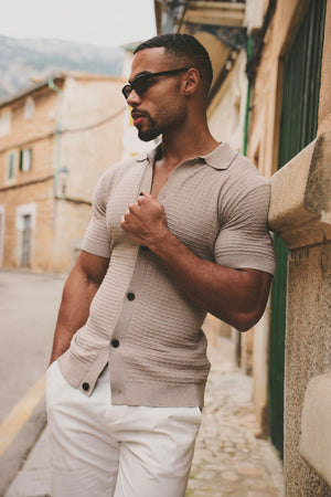 Square Textured Knitted Shirt in Neutral Marl - TAILORED ATHLETE - USA