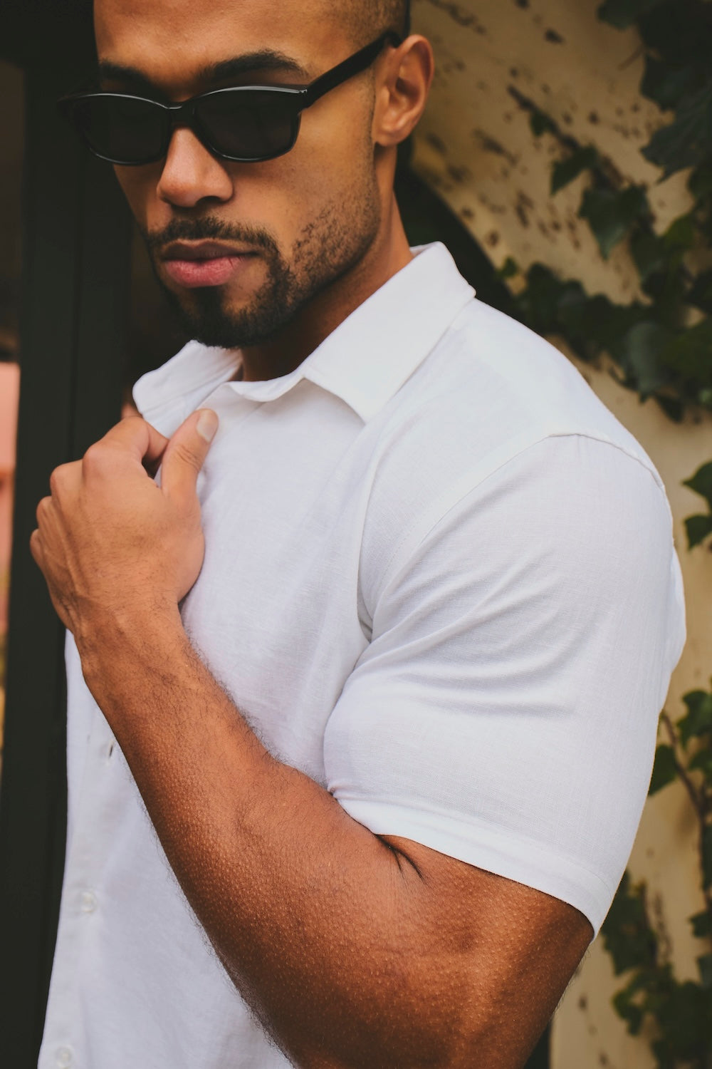 Stretch Linen Blend Button Through Shirt in White - TAILORED ATHLETE - USA