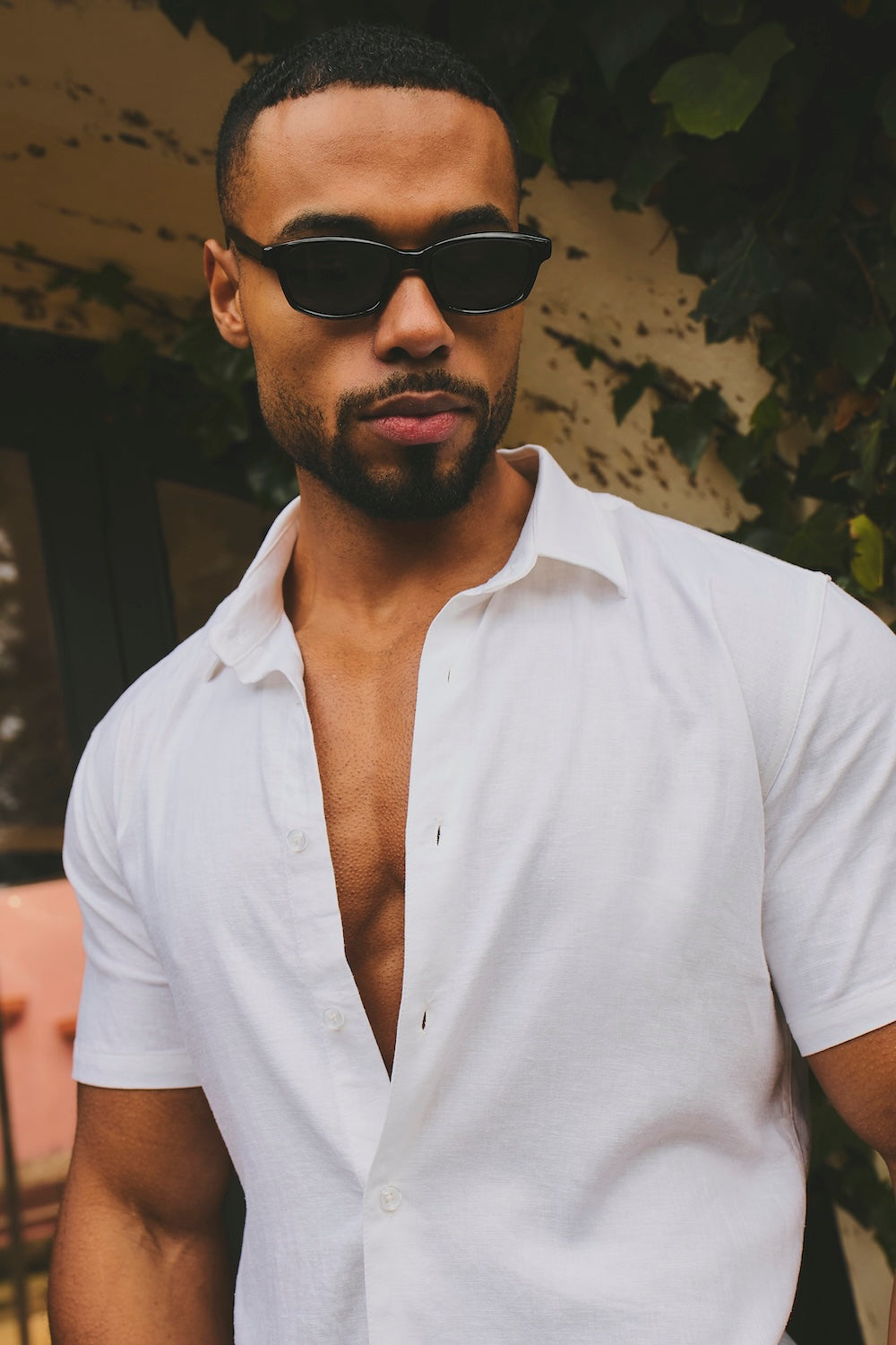 Stretch Linen Blend Button Through Shirt in White - TAILORED ATHLETE - USA