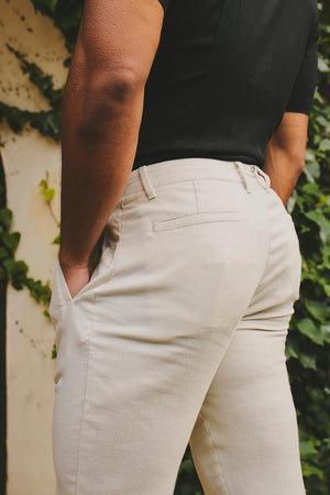 Stretch Linen Blend Single Pleated Pants in Stone - TAILORED ATHLETE - USA