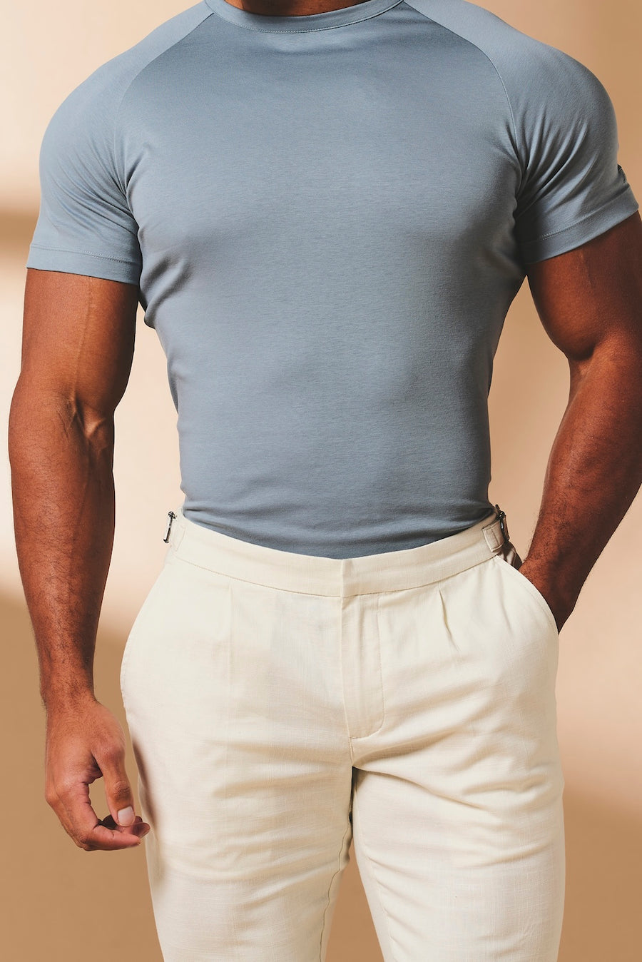 Stretch Linen Blend Cropped Pleated Pants in Chalk - TAILORED ATHLETE - USA