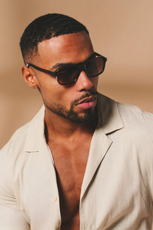 Stretch Linen Blend Cuban Collar Shirt in Stone - TAILORED ATHLETE - USA