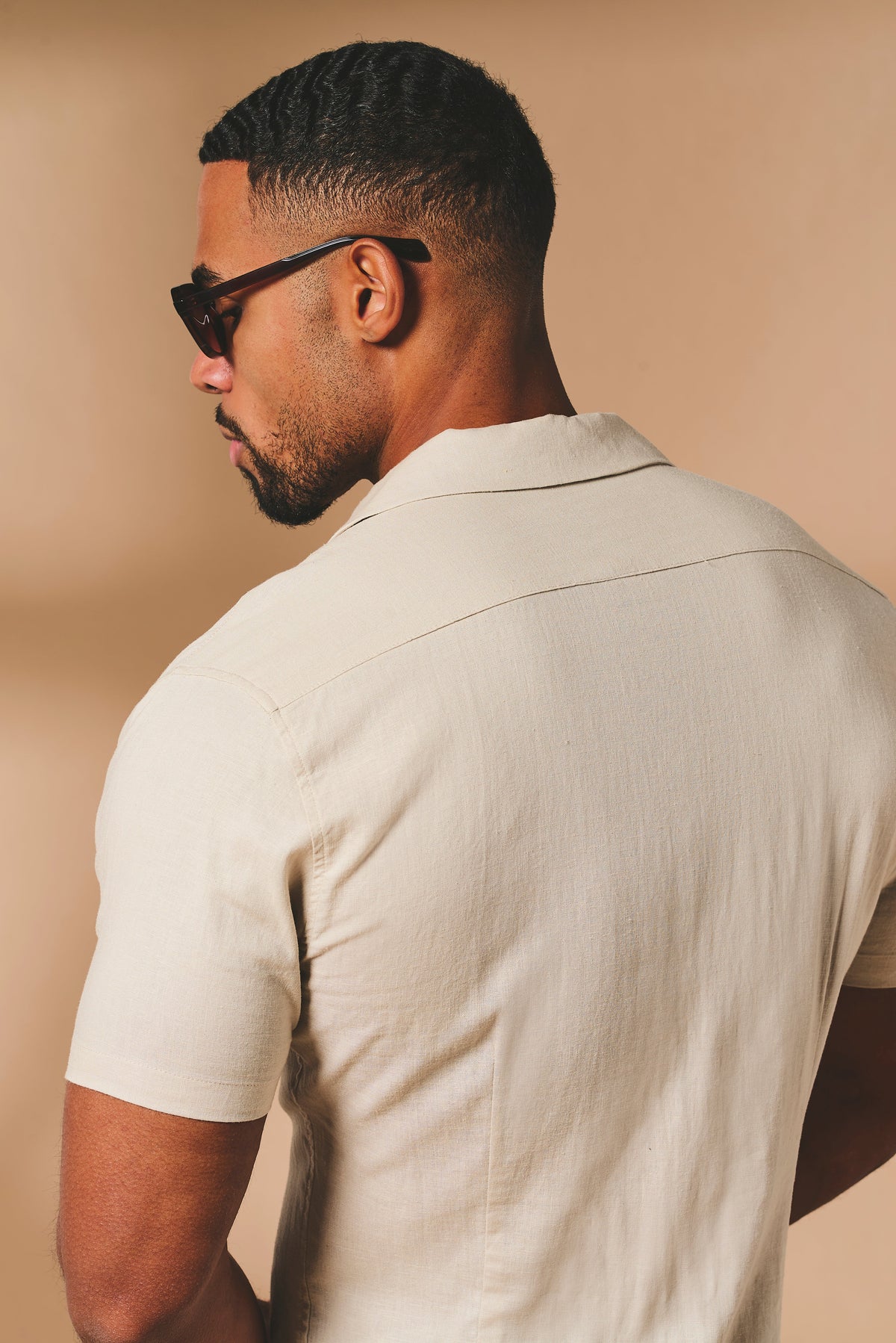 Stretch Linen Blend Cuban Collar Shirt in Stone - TAILORED ATHLETE - USA
