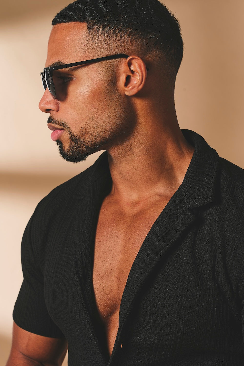 Stripe Patterned Cuban Collar Shirt in Black - TAILORED ATHLETE - USA