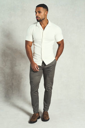 Stripe Patterned Cuban Collar Shirt in Ecru - TAILORED ATHLETE - USA