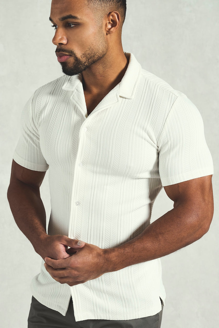Stripe Patterned Cuban Collar Shirt in Ecru - TAILORED ATHLETE - USA