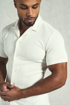 Stripe Patterned Cuban Collar Shirt in Ecru - TAILORED ATHLETE - USA