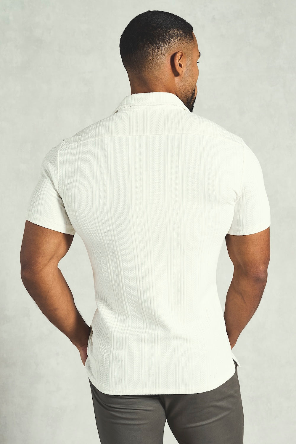 Stripe Patterned Cuban Collar Shirt in Ecru - TAILORED ATHLETE - USA