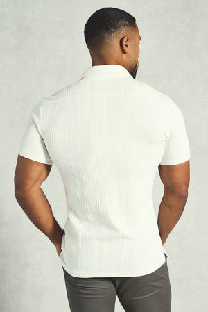 Stripe Patterned Cuban Collar Shirt in Ecru - TAILORED ATHLETE - USA