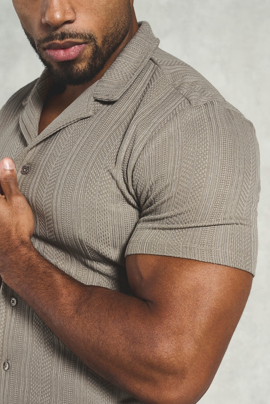 Stripe Patterned Cuban Collar Shirt in Dark Putty - TAILORED ATHLETE - USA