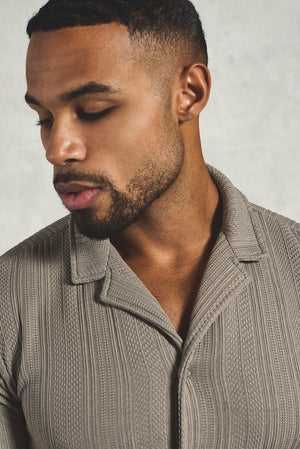 Stripe Patterned Cuban Collar Shirt in Dark Putty - TAILORED ATHLETE - USA