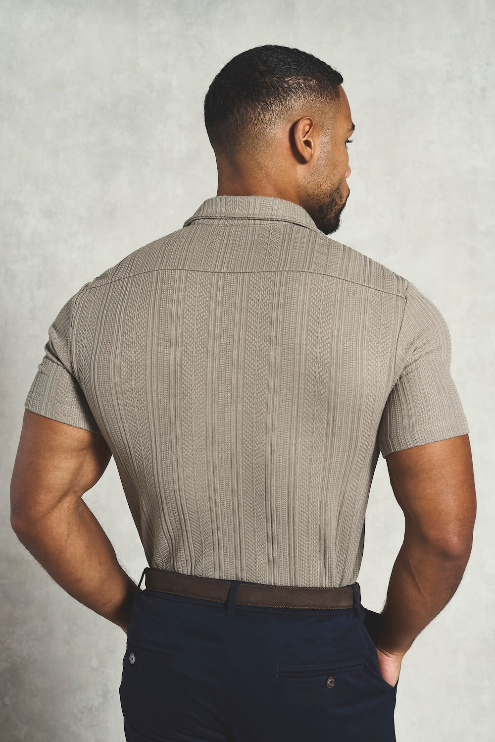 Stripe Patterned Cuban Collar Shirt in Dark Putty - TAILORED ATHLETE - USA