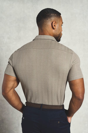 Stripe Patterned Cuban Collar Shirt in Dark Putty - TAILORED ATHLETE - USA