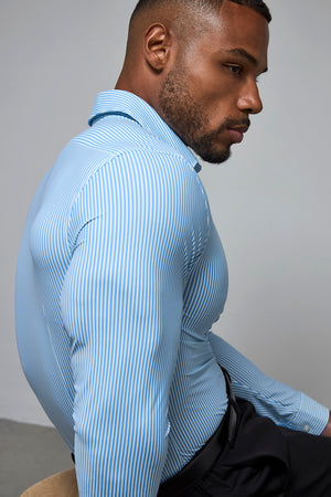 Striped Stretch Formal Shirt in Blue - TAILORED ATHLETE - USA