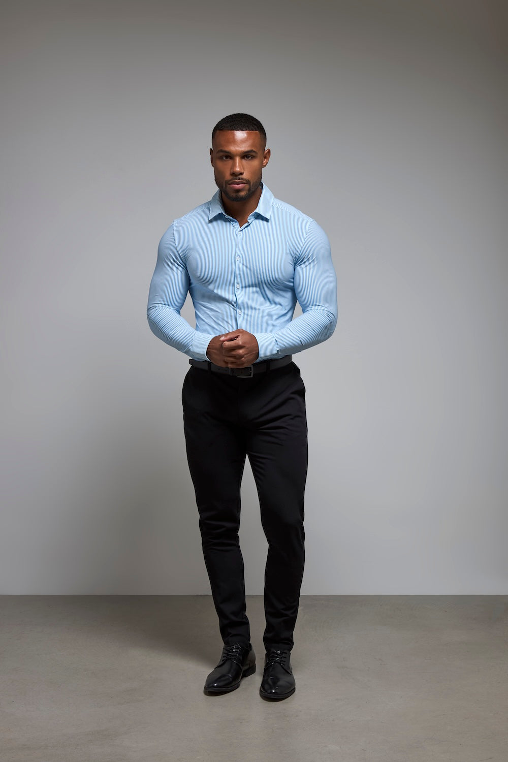 Striped Stretch Formal Shirt in Blue - TAILORED ATHLETE - USA