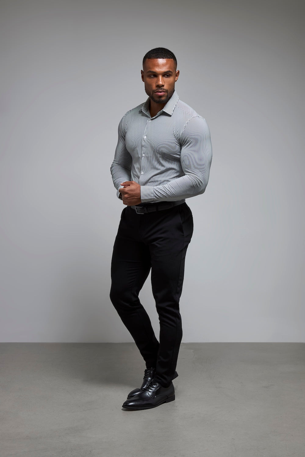 Striped Stretch Formal Shirt in Grey - TAILORED ATHLETE - USA