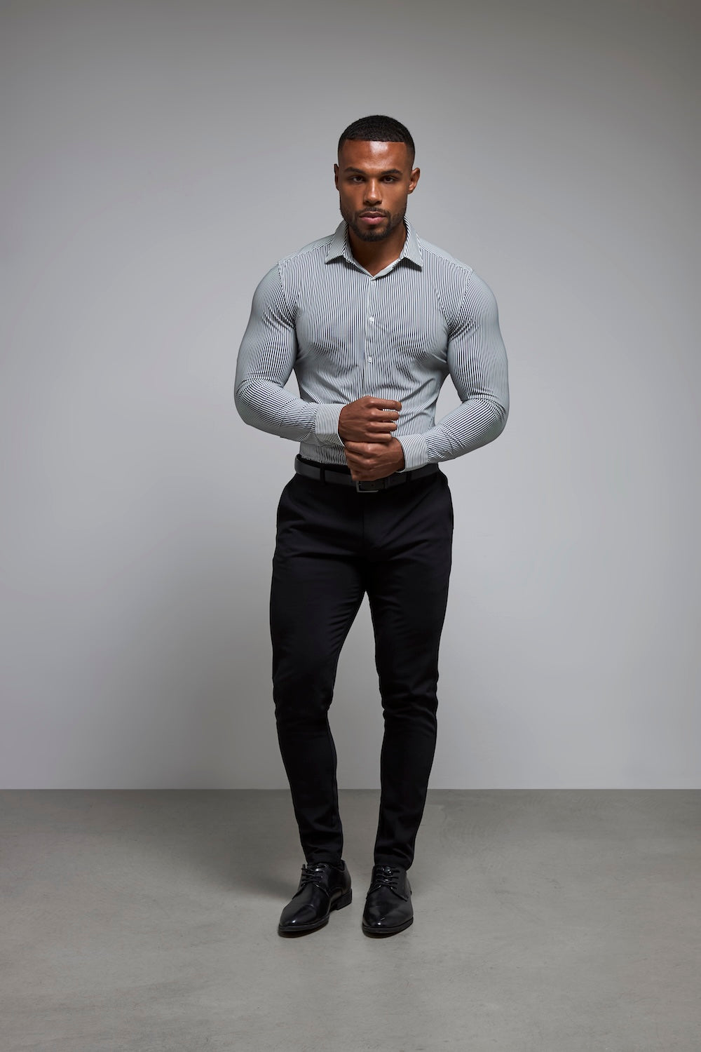 Striped Stretch Formal Shirt in Grey - TAILORED ATHLETE - USA