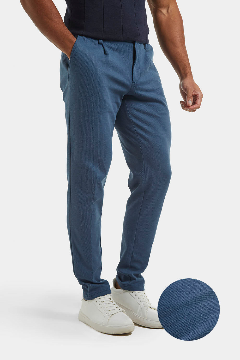 Slim Fit Plain Navy Blue Men Trousers-Wessi