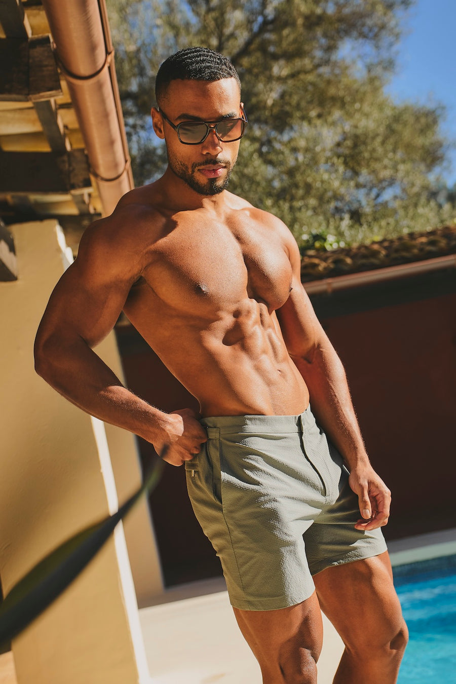 Quick Dry Textured Hybrid Side Adjuster Swim Short in Sage - TAILORED ATHLETE - USA