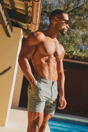 Quick Dry Textured Hybrid Side Adjuster Swim Short in Sage - TAILORED ATHLETE - USA