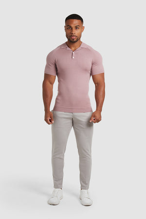 Merino Open Collar Knitted Polo in Dusty Pink - TAILORED ATHLETE - USA