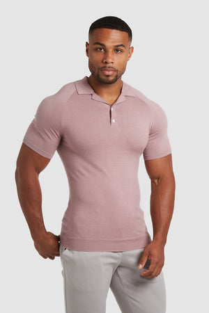 Merino Open Collar Knitted Polo in Dusty Pink - TAILORED ATHLETE - USA