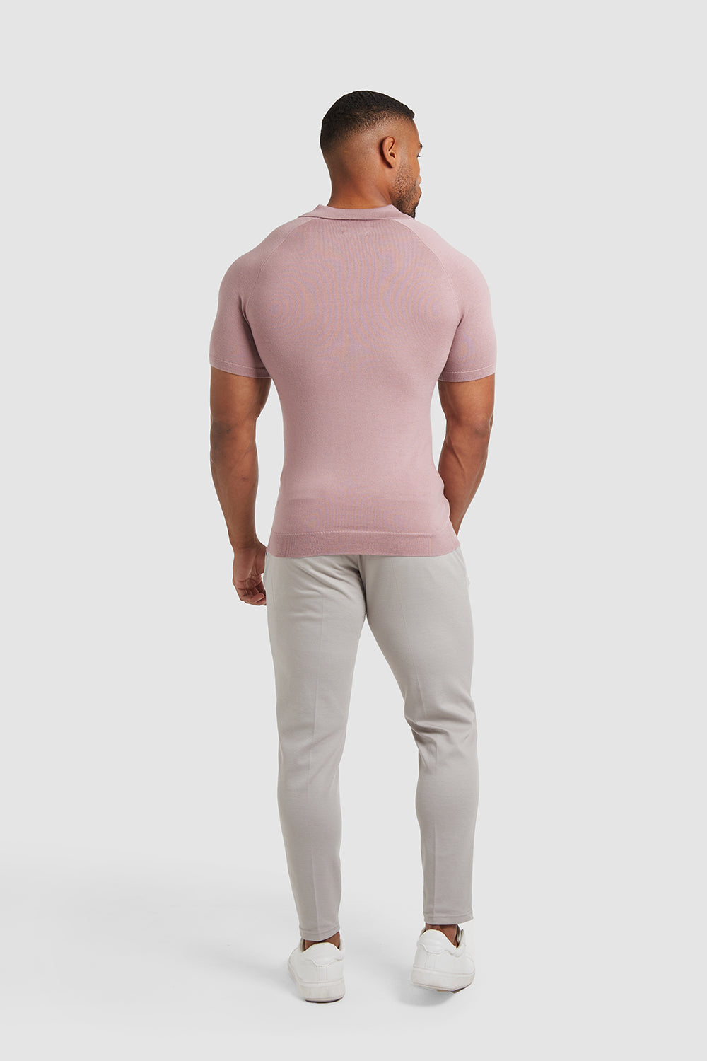 Tailored Athlete Ribbed Open Collar Knitted Polo