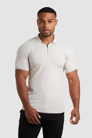 Ribbed Zip Neck Polo in Chalk - TAILORED ATHLETE - USA