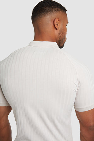 Ribbed Zip Neck Polo in Chalk - TAILORED ATHLETE - USA