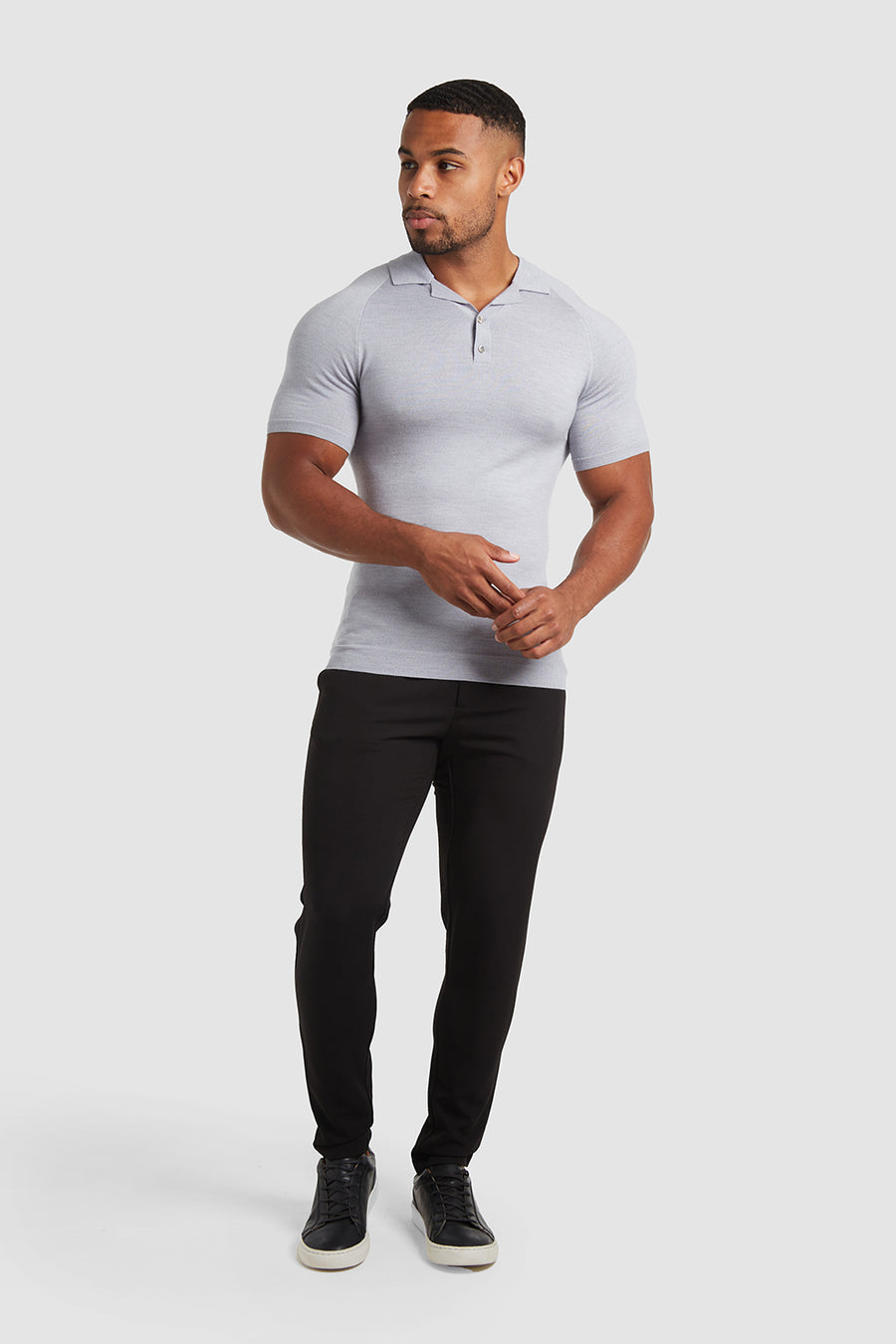 Merino Open Collar Knitted Polo in Ice Marl - TAILORED ATHLETE - USA
