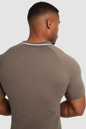 Tipped Open Collar Knitted Polo in Mole/White - TAILORED ATHLETE - USA