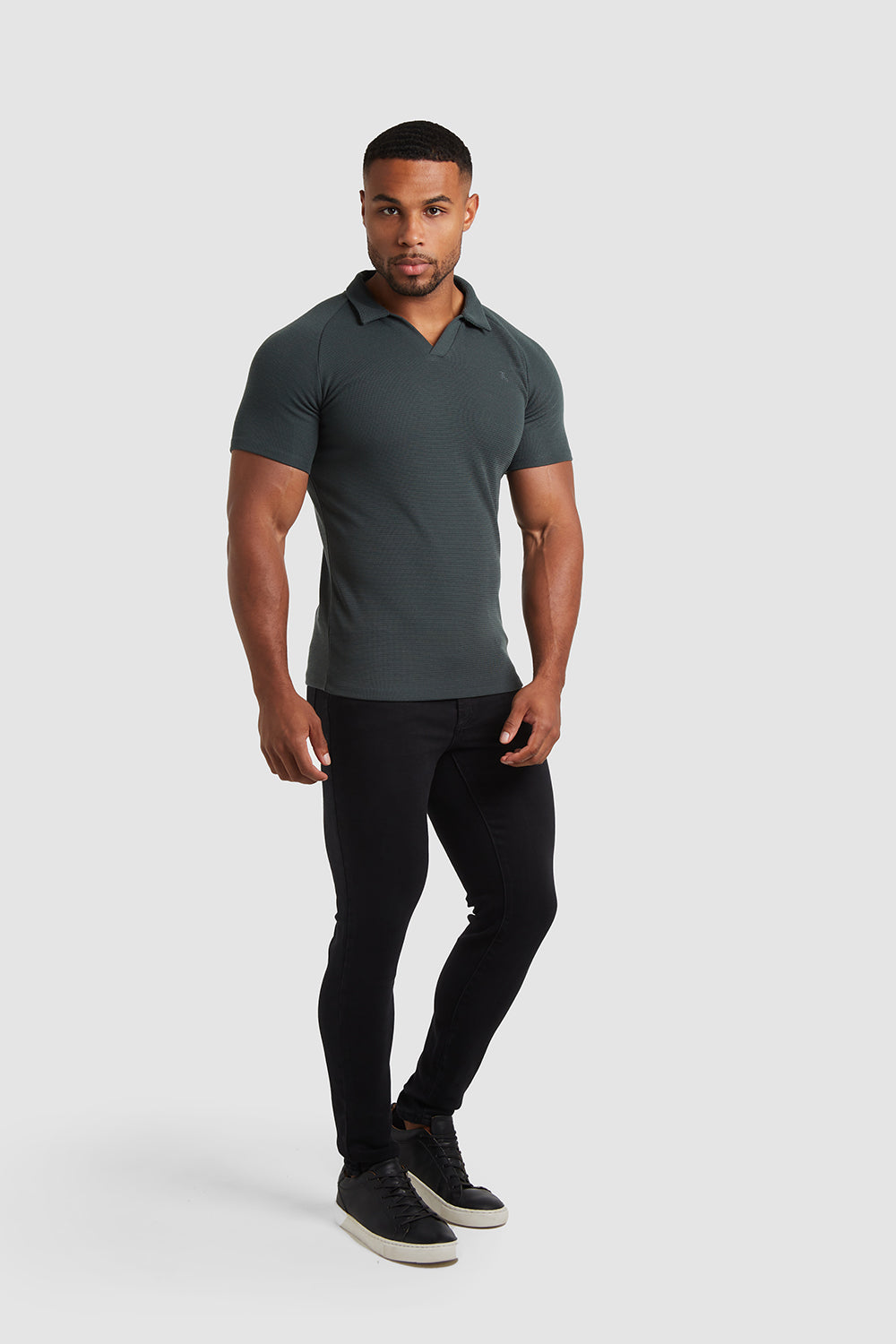 Textured Open Collar Polo Shirt in Kale - TAILORED ATHLETE - USA