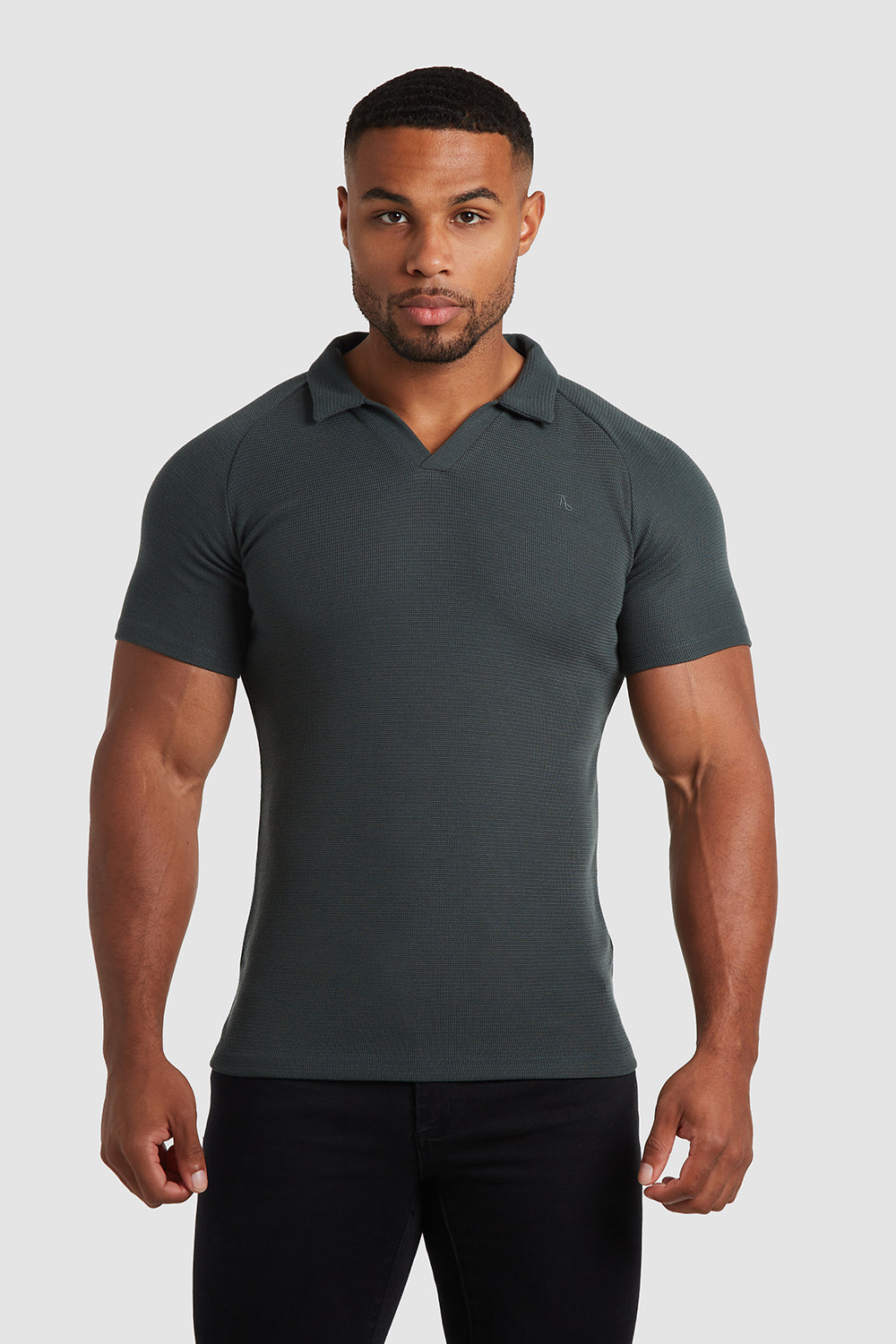 Textured Open Collar Polo Shirt in Kale - TAILORED ATHLETE - USA