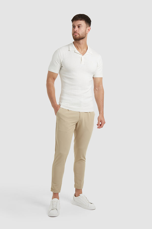 Ribbed Open Collar Knitted Polo in Chalk - TAILORED ATHLETE