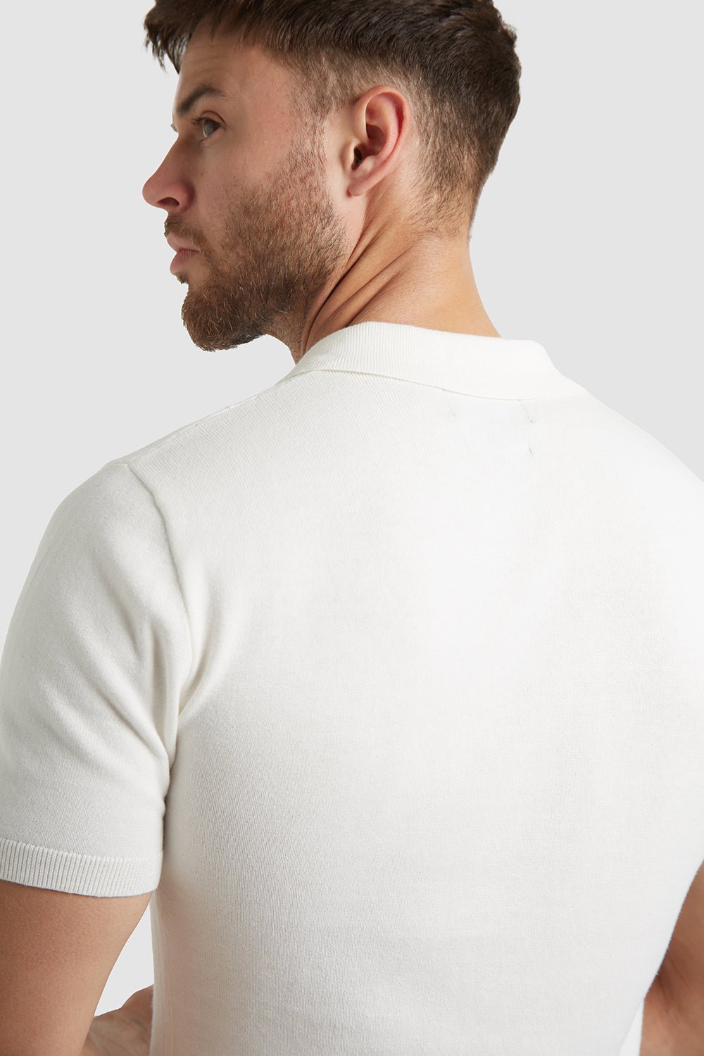 Ribbed Open Collar Knitted Polo in Chalk - TAILORED ATHLETE - USA