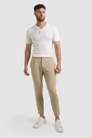 Cropped Pleated Trouser in Stone - TAILORED ATHLETE - USA