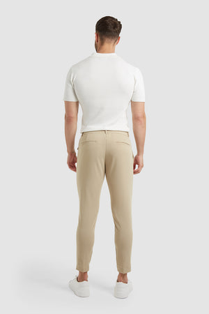 Cropped Pleated Trouser in Stone - TAILORED ATHLETE - USA