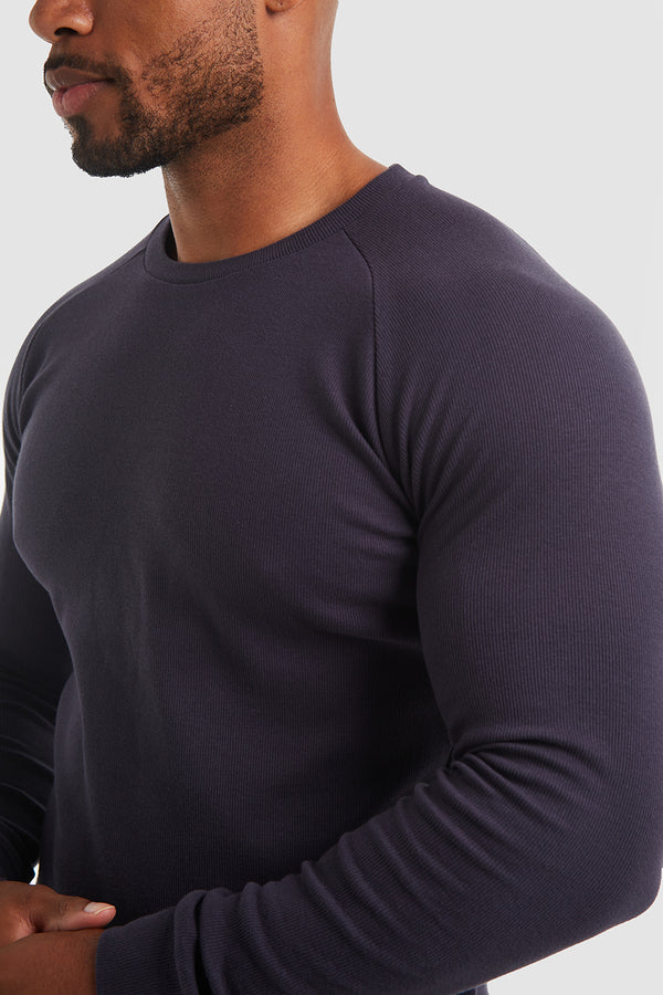 Rib Long Sleeve T-Shirt in Navy