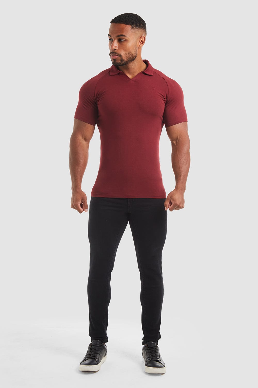 maroon and black polo shirt