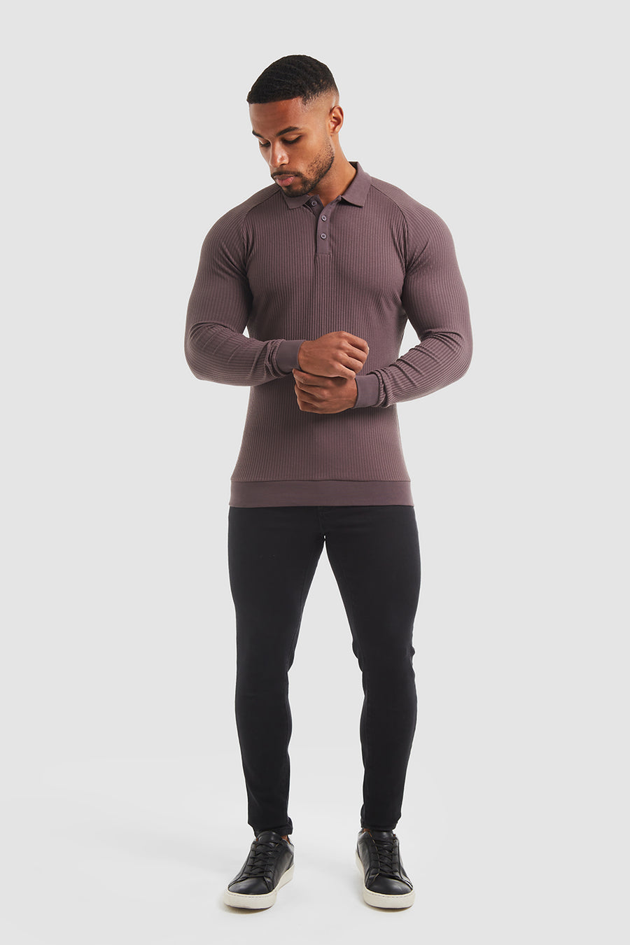 Ribbed Long Sleeve Polo in Truffle - TAILORED ATHLETE - USA