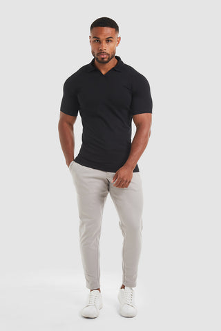 Jersey Buttonless Polo Shirt in Black