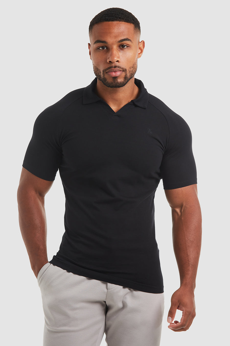 Jersey Buttonless Polo Shirt in Black - TAILORED ATHLETE - USA