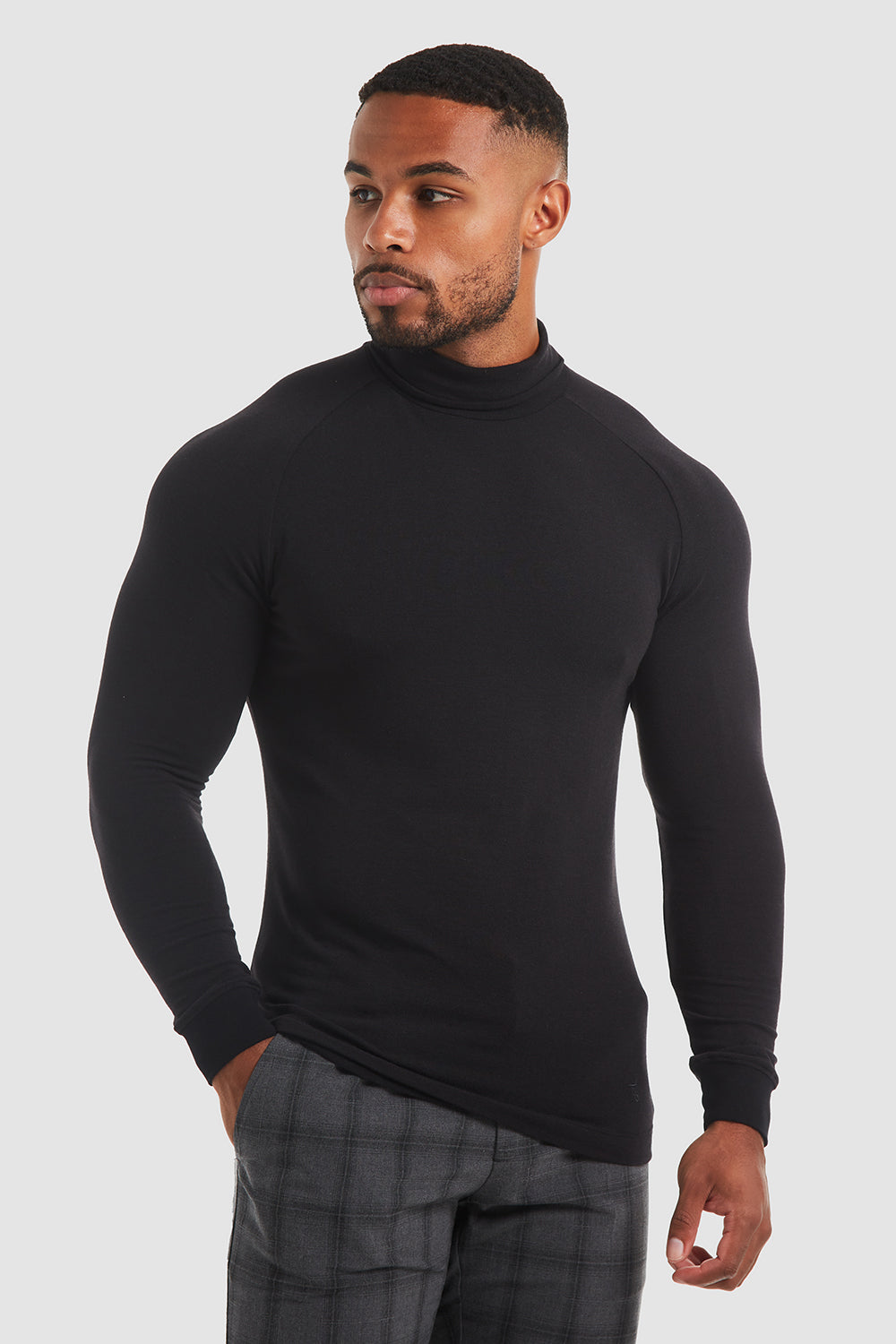 Knit Look Jersey Roll Neck (LS) in Black - TAILORED ATHLETE - USA