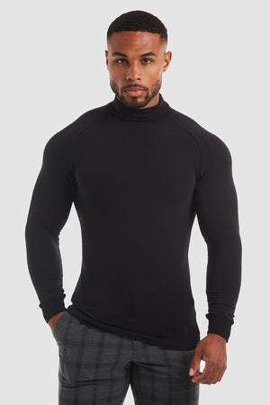 Knit Look Jersey Roll Neck Long Sleeve in Black - TAILORED ATHLETE - USA