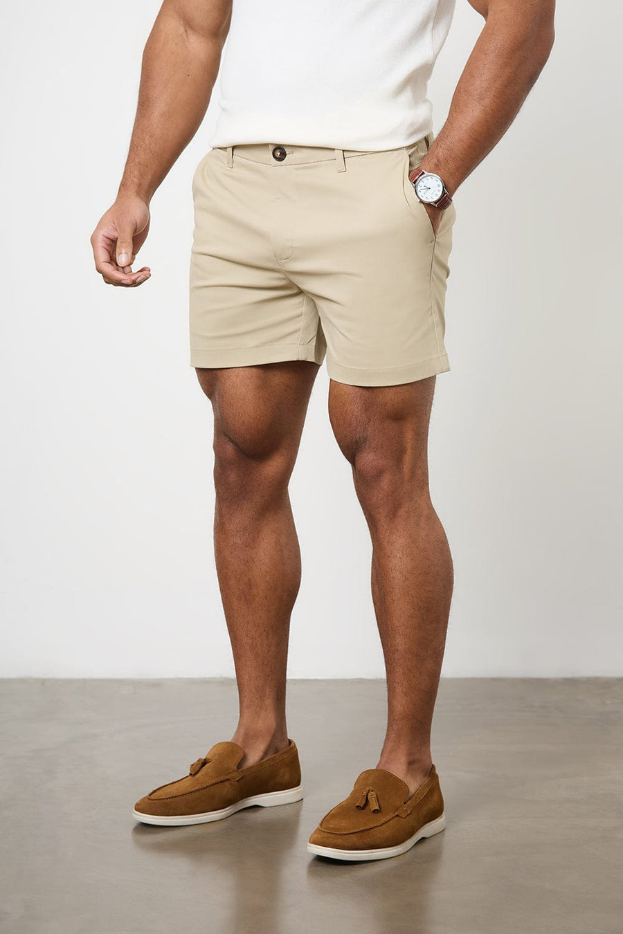 Athletic Fit Chino Shorts 5'' in Stone - TAILORED ATHLETE - USA