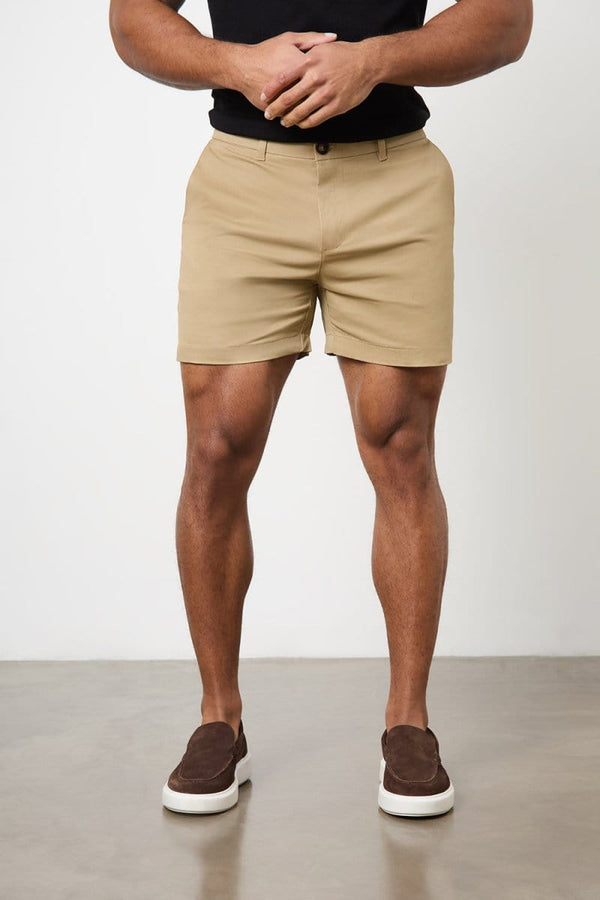 Athletic Fit Chino Shorts 5" in Dark Sand